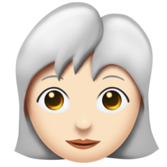 Cómo se ve el emoji Mujer: tono de piel claro y pelo blanco en Emojipedia.