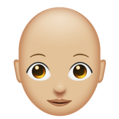 A quoi ressemblent les emoji Femme: peau moyennement claire et chauve sur Emojipedia.