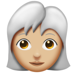 Hoe Vrouw: lichtgetinte huidskleur, wit haar emoji eruit ziet op Emojipedia.