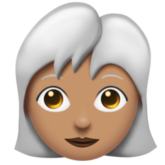 Wie Frau: mittlere Hautfarbe, weißes Haar Emoji auf Emojipedia aussieht.