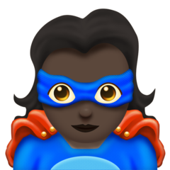 Cómo se ve el emoji Superheroína: tono de piel oscuro en Emojipedia.