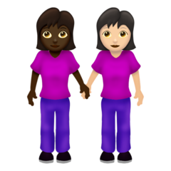 Bagaimana Women Holding Hands: Dark Skin Tone, Light Skin Tone emoji terlihat di Emojipedia.