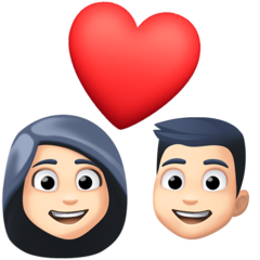 Bagaimana emoji Pasangan dengan simbol hati: ton kulit cerah kelihatan di Facebook.