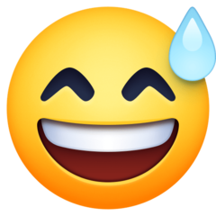 Bagaimana Grinning Face with Sweat emoji terlihat di Facebook.