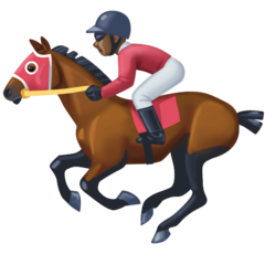 Cómo se ve el emoji Carrera de caballos: tono de piel oscuro en Facebook.