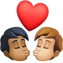 A quoi ressemblent les emoji Bisou : adulte, adulte, peau mate et peau moyennement claire sur Facebook.