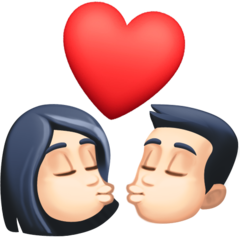 Bagaimana emoji Cium: perempuan, lelaki dan ton kulit cerah kelihatan di Facebook.