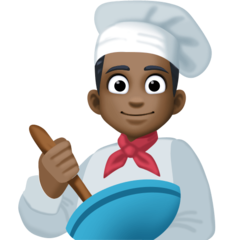 Cómo se ve el emoji Chef hombre: tono de piel oscuro en Facebook.