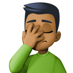 How Man Facepalming: Medium-Dark Skin Tone emoji looks on Facebook.