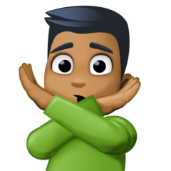 Bagaimana Man Gesturing NO: Medium-Dark Skin Tone emoji terlihat di Facebook.