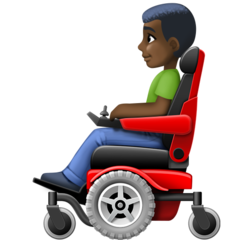 A quoi ressemblent les emoji Homme en fauteuil motorisé: peau foncée sur Facebook.