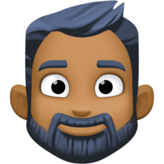 Hoe Man: donkergetinte huidskleur, baard emoji eruit ziet op Facebook.