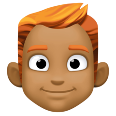 How Man: Medium-Dark Skin Tone, Red Hair emoji looks on Facebook.