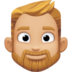 Hoe Man: lichtgetinte huidskleur, baard emoji eruit ziet op Facebook.