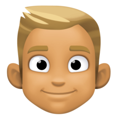 Hoe Man met blond haar: getinte huidskleur emoji eruit ziet op Facebook.