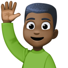 Bagaimana Man Raising Hand: Dark Skin Tone emoji terlihat di Facebook.