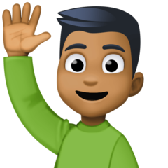 Bagaimana Man Raising Hand: Medium-Dark Skin Tone emoji terlihat di Facebook.