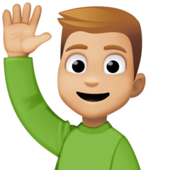 How Man Raising Hand: Medium-Light Skin Tone emoji looks on Facebook.