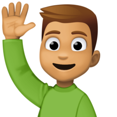 Bagaimana Man Raising Hand: Medium Skin Tone emoji terlihat di Facebook.