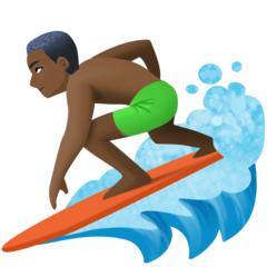 Hoe Mannelijke surfer: donkere huidskleur emoji eruit ziet op Facebook.