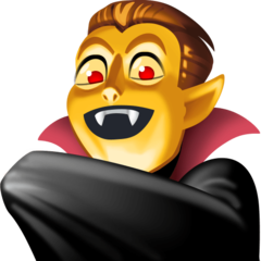 Cómo se ve el emoji Vampiro hombre: tono de piel oscuro en Facebook.