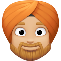 Jak wygląda emoji Mężczyzna w turbanie: karnacja średnio jasna w Facebook.