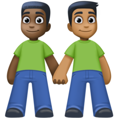 Hoe Mannen hand in hand: donkere huidskleur, donkergetinte huidskleur emoji eruit ziet op Facebook.