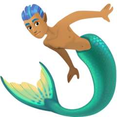 Cómo se ve el emoji Sirena hombre: tono de piel medio en Facebook.