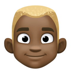 Hoe Persoon met blond haar: donkere huidskleur emoji eruit ziet op Facebook.