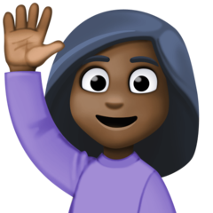 Bagaimana Person Raising Hand: Dark Skin Tone emoji terlihat di Facebook.