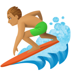 Cómo se ve el emoji Persona haciendo surf: tono de piel medio en Facebook.