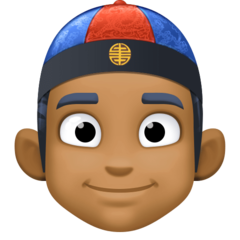 Cómo se ve el emoji Hombre con gorro chino: tono de piel oscuro medio en Facebook.