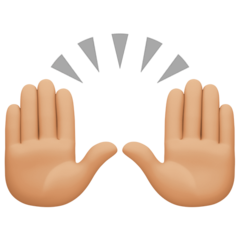 How Raising Hands: Medium-Light Skin Tone emoji looks on Facebook.