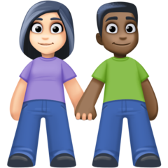 Hoe Man en vrouw hand in hand: lichte huidskleur, donkere huidskleur emoji eruit ziet op Facebook.