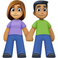 Hoe Man en vrouw hand in hand: getinte huidskleur, donkergetinte huidskleur emoji eruit ziet op Facebook.