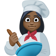 How Woman Cook: Dark Skin Tone emoji looks on Facebook.