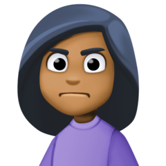 Bagaimana Woman Frowning: Medium-Dark Skin Tone emoji terlihat di Facebook.