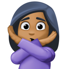 Cómo se ve el emoji Mujer haciendo el gesto de &quot;no&quot;: tono de piel oscuro medio en Facebook.