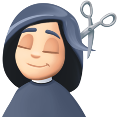 Jak wygląda emoji Kobieta podczas strzyżenia: karnacja jasna w Facebook.