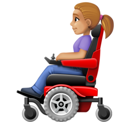 A quoi ressemblent les emoji Femme en fauteuil motorisé: peau moyennement claire sur Facebook.