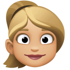 Hoe Vrouw met blond haar: lichtgetinte huidskleur emoji eruit ziet op Facebook.