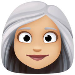 Cómo se ve el emoji Mujer: tono de piel claro medio y pelo blanco en Facebook.