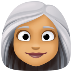 Cómo se ve el emoji Mujer: tono de piel medio y pelo blanco en Facebook.