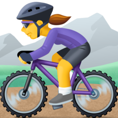 Cómo se ve el emoji Mujer en bicicleta de montaña en Facebook.