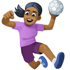 Cómo se ve el emoji Mujer jugando al balonmano: tono de piel oscuro medio en Facebook.