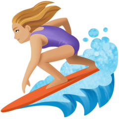 Cómo se ve el emoji Mujer haciendo surf: tono de piel claro medio en Facebook.