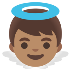 Cómo se ve el emoji Bebé ángel: tono de piel medio en Google.