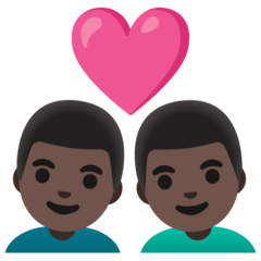 Bagaimana emoji Pasangan dengan simbol hati: lelaki, lelaki dan ton kulit gelap kelihatan di Google.