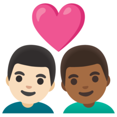 A quoi ressemblent les emoji Couple avec cœur : homme, homme, peau claire et peau mate sur Google.