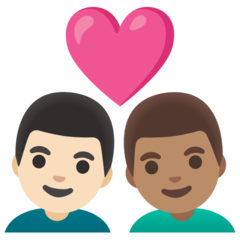 A quoi ressemblent les emoji Couple avec cœur : homme, homme, peau claire et peau légèrement mate sur Google.